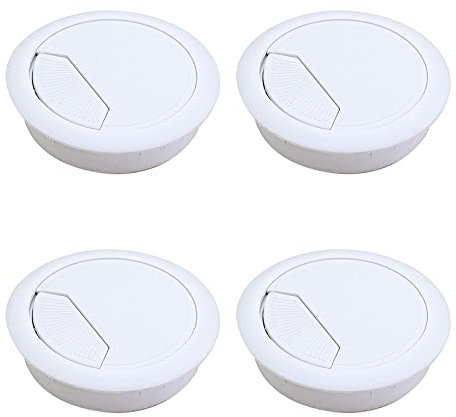 4 Stück Kabeldurchführung Kunststoff Weiß, Schreibtisch Tülle Runde Kabellose Kabeldurchlässe Kabeldose Bohr-Ø 60 mm Kabelführung zum Eindrücken Schreibtischkanal Kabeldurchlass