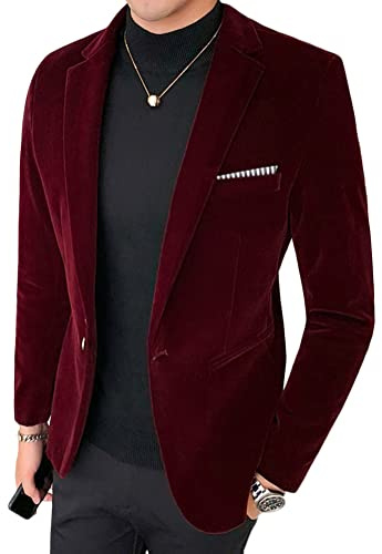 ORANDESIGNE Blazer Casual da Uomo Slim Fit Formal Suit Giacche con Un Bottone Suit Jacket Giacca Elegante Formale Wedding Business Evening da Lavoro A Vino Rosso L