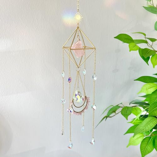 Attrape-Soleil en Cristal de Quartz Rose, Attrape-Soleil à Suspendre pour fenêtres, Cadeau de Pendaison de crémaillère, Cadeau Spirituel, Arc-en-Ciel, décoration d'intérieur, de Jardin en Cristal,
