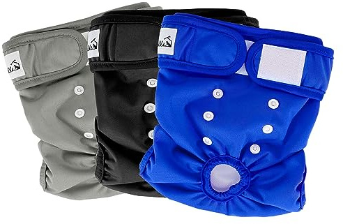 SlowTon Hundewindeln für Hündinnen, 3 Stück waschbare auslaufsichere weiche hochsaugfähige und umweltfreundliche Läufigkeitshose für Hündinnen mit verstellbaren Knöpfen bei Inkontinenz & Läufigkeit