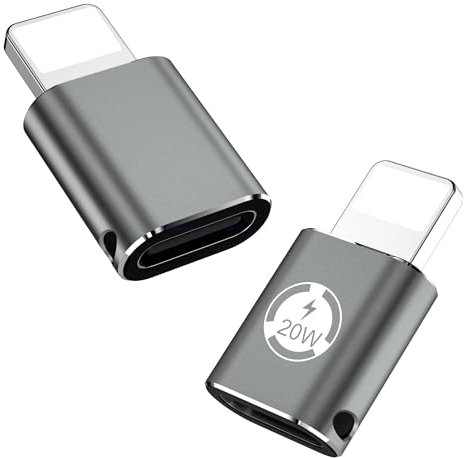 Lakeronelove Adaptador Lightning USB C, Carga rápida PD de 20 W, para iPhone Compatible, iPad, iPod Series (Paquete de 2 adaptadores Macho de teléfono i-OS a Adaptador Hembra USB Tipo C)