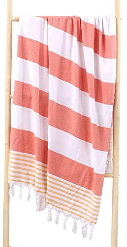 Turkisk strandhandduk i 100 % bomull – lätta och andningsbara handdukar – extra stor 180 cm x 89 cm (orange)