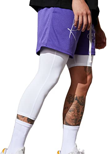 Men's Compression Sport Pants Single Leg 3/4 Base Layer Basketball Leggings Athletic One Leg Capri Tights Running, White-right, XXL