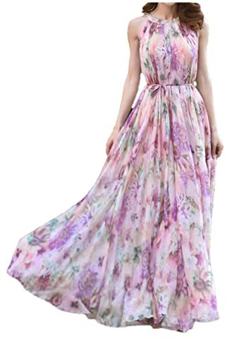 Hndudnff Vestido de noche largo de gasa floral para mujer, vestidos de dama de honor, fucsia, M
