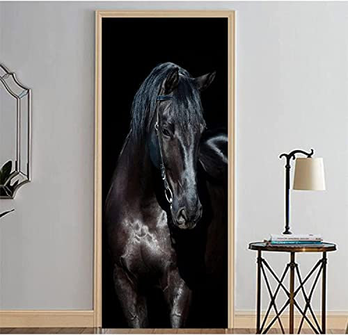 3D Türtapete Türfolie Selbstklebend Türposter Pvc Türaufkleber Fototapeten Haustür Tierisches Schwarzes Pferd 90 X 200 Cm - Kinderzimmer, Küche, Wohnzimmer, Schlafzimmer, Arbeitszimmer, Bürotür, Foto