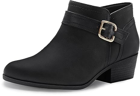 Athlefit Women's Chunky Low Heel Short Black Ankle Boots Size 8