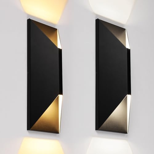 LEONLITE 5CCT Dimmable LED Up Down Wall Light, 100-277V, CRI 90+, IP65 Waterproof, 10%-100% Dimmable for Commercial Outdoor, 14 Inch Modern Porch Light, 2200K/2700K/3000K/4000K/5000K, Pack of 2