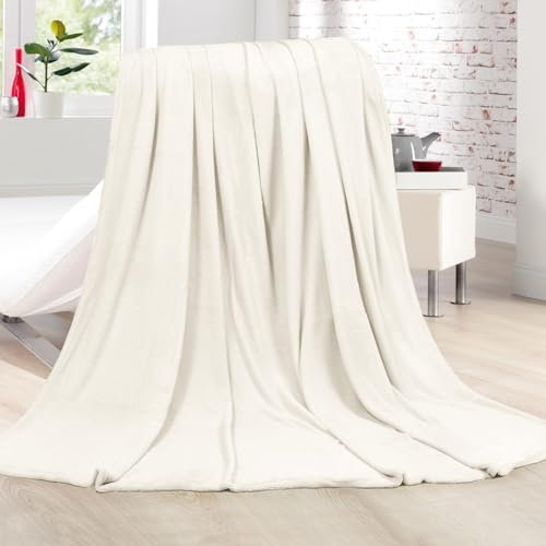 Bestlivings Kuscheldecke Cashmere Touch 200x220cm (Offwhite) Flauschige Wohndecke für Sofa, Couch und Bett, Tagesdecke Oeko-TEX - Sofaüberwurf