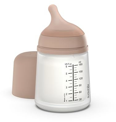 Suavinex, Biberon Anti-Coliche Zero Zero, con Tettarella a Flusso Adattabile (A), Silicone, per Bambini +0 Mesi e Neonati, Allattamento Latte Materno e Formula, 180 ml, Medium