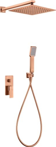 MICE GPP048/ORC - Douche encastrée murale - Mitigeur de douche avec pommeau carré, poignée de douche - Robinetterie de salle de bain or rose brossé