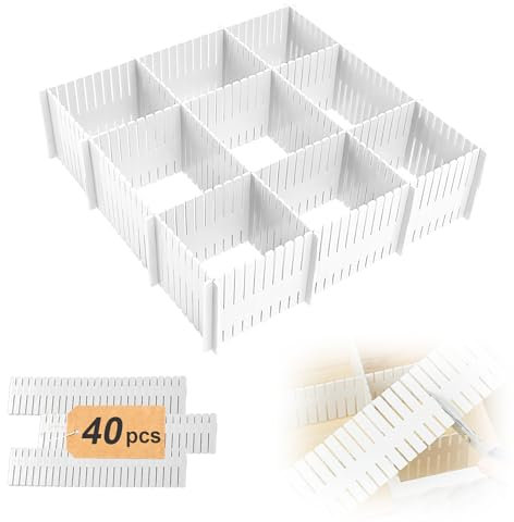 Forhandy 40 Stück Schubladenteiler Verstellbare Schubladen Organisers Weiß Trennwände Schubladeneinteiler für Unterwäsche, Socken, Kosmetik, Schlafzimmer, Büro