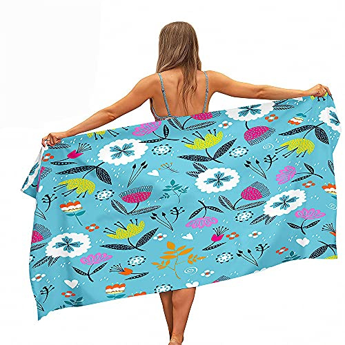 Treer Blumig Mikrofaser Handtuch, Strandtuch, Schnelltrocknendes Handtuch, Reisehandtuch Leicht, Microfaser Badetuch Groß, Microfaser Handtücher (80x180cm,blau)