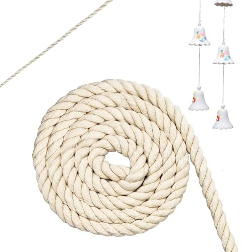 LURNODY 1.5MMx12M/0,059x472,4 Pouces Corde Coton Corde Macramé TresséE Corde Epaisse Macramé, pour Les Bricolages, Les Hamacs, La Décoration Intérieure, Les Projets Faits à La Main (Beige)