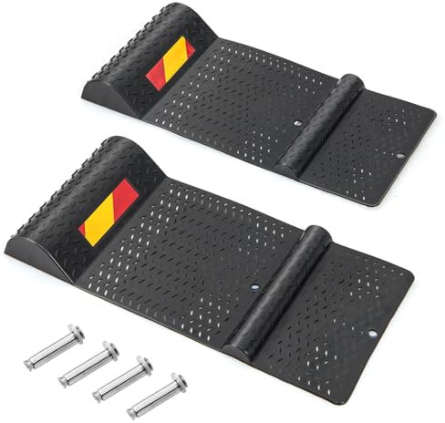 GYMAX 2er Parkmatten, Einparkhilfe aus Gummi mit 2 Bremsschwelle, reflektierende Band & rutschfeste Oberfläche, Autostopper Anfahrschutz, Bremsmatte für Garage, Parkplatz & Straßenrand