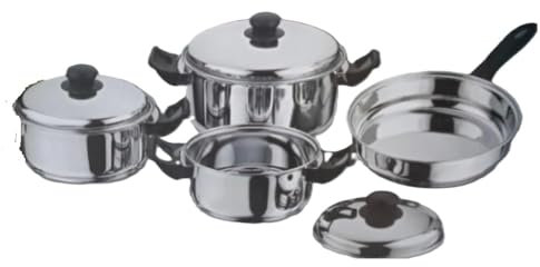 Vinod 7pc Stainless Steel Cookware Set Saucepan, Frypan Casserole S.Steel Lid