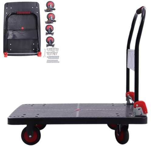 DAOHHFO Plattformwagen klappbar mit 400KG Tragkraft Transportwagen Klappbar Lastenwagen Rollwagen Profi Plattformwagen 58×88 cm 360° Schwenkrollen, Faltbarer Schiebe-Handwagen zum Laden