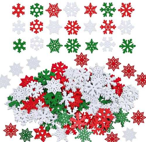 100 Stücke Holz Weihnachtsdeko Schneeflocken Deko, 20mm Streudeko Schneeflocken Deko, DIY Tischdeko Christbaumschmuck, für Weihnachten Silvester Winter DIY Basteln Deko