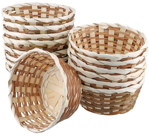 FUNSUEI 15 PCS 18x13x7.5cm Round Bamboo Bread Basket, Woven Bread Roll Baskets, Practical Bamboo Small Fruit Baskets for Food Storage