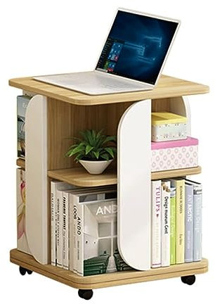 CLLBANT Zuverlässiges Bücherregal 2-stöckiges Bücherregal 360° drehbares Bücherregal Moderne Bücherregale auf Rollen 360°-Display-Bodenregal Bücherregal für S-Zimmer Sicher und stabil
