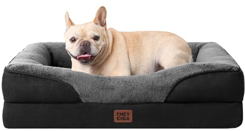 EHEYCIGA Orthopädisches Hundebett mit 4 Rändern, 76x51cm, Grau/Schwarz | Memory Foam, Waschbarer Bezug, Wasserdichte Beschichtung, Rutschfester Boden, Reversibles Design, Dauerhafter Reißverschluss