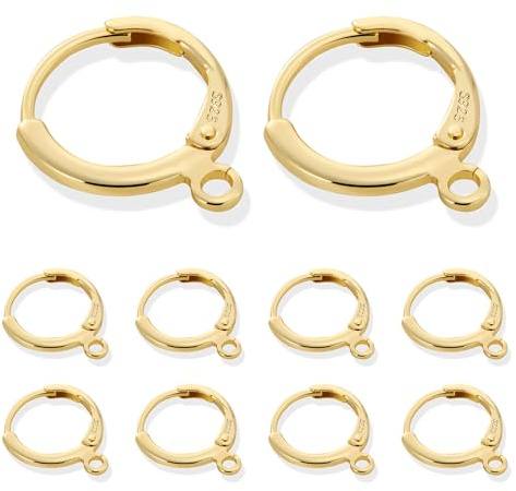 10 Stück Gold Ohrringhaken Französische Ohrringherstellung Runden Ohrhaken | Ohrringhaken Tropfenohrring Hängend Ohrhake Ohrringe Selber Machen Set Creolen Ohrringverschluss Schmuckherstellung Zubehör