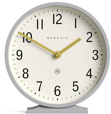 NEWGATE® Q Reloj de repisa | Reloj de repisa Redondo clásico Moderno | Gris mecánico | Estilo contemporáneo para la repisa de la Chimenea, el Escritorio, la Mesa, la estantería o la mesita de Noche