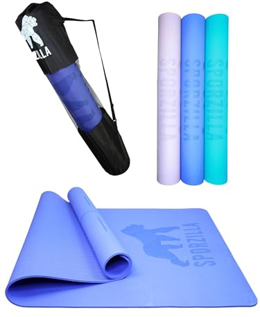 Sporzilla® Tappetino da yoga XXL, antiscivolo, 200 x 100 cm di larghezza e sovralungo, spessore 8 mm, privo di sostanze nocive, tappetino da allenamento con linee ausiliarie