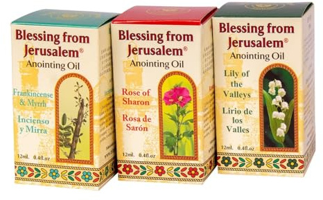 Ein Gedi Aromatisches Heiliges Salböl, 3 Flaschen – Rose von Sharon, Maiglöckchen, Weihrauch und Myrrhe, Jerusalem, Heiliges Land für christliches Gebet, je 12 ml