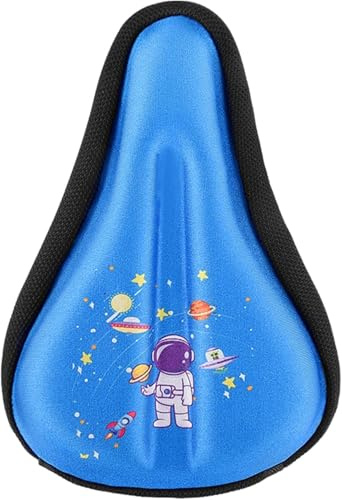 Selle de vélo rembourrée en gel pour enfants avec housse imperméable souple pour petit siège de vélo pour enfant (taille M, astronaute bleu)