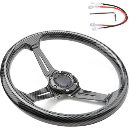 Sportlenkrad Auto-Modifikationszubehör, Lenkrad, 350 mm Racing-Carbonfaser-Lenkrad Holzlenkrad