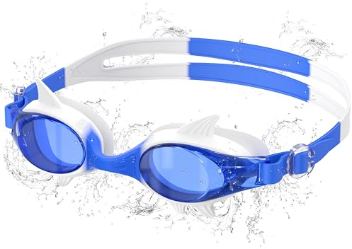 Ambienden Nouveau Design Lunette Piscine Enfant, 180° HD à Grand Angle de Vision Lunette de Natation Enfant, Anti-Buée, Protégées UV, Unisexe Lunette de Piscine pour les 3–10 Ans, White-Blue
