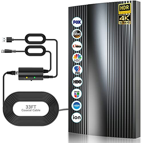 Antenna TV Interna,Potente Amplificatore Interno Antenna TV,600KM Gamma 360° Ricezione del Segnale Antenne HDTV Digitale per 1080P 4K Tutte le Vecchie e Smart HDTV DTT DVB-T/DVB-T 2,10M Cavo Coassiale