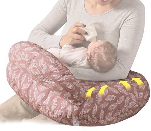 Hsyan Almohada de Lactancia para Bebé con Borde de Seguridad, Almohada de Viaje, Soporte para la Madre Cinturón Ajustable Funda Extraíble y Lavable, Pink