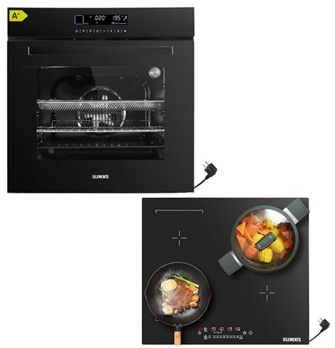 KB ELEMENTS Herdset | 60cm Einbaubackofen Air Fry & AQUA CLEAN | 59cm Autarkes Induktionskochfeld kratzfest | EEK A+ | 3000W | 73L