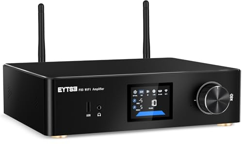 EYTSE P30 300W x 2 Multiroom Streaming Amplifier Stereo Music Streamer with ESS ES9023Q2M DAC & TI TPA3255DD Amps, 3 LCD Screen, WiFi, BT, Remote Control, PC in, HDMI ARC, Optical, RCA I/O Ports