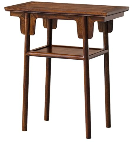 JINGSHIQIAOPL Mesa Consola de Madera Maciza de 2 Niveles, Mesa de Entrada para Meditación, Consola Entrada para Recibidor, Sala de Estar, Pasillo o Dormitorio, 71 x 38 x 80 cm, Color Nogal