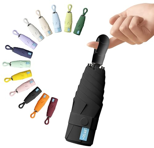 BoomCelocity Parapluie Compact de Voyage – Boucle en anneau Mini Parapluie 6 Nervures, Ultra Léger et Résistant, Idéal pour Hommes et Femmes, se Range Facilement dans un Sac (Noir)