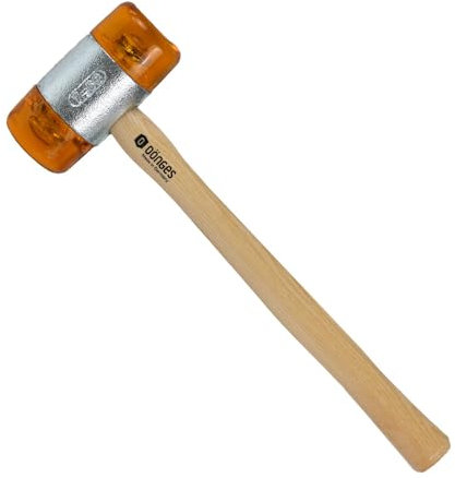 Dönges Marteau sans retour avec manche en frêne laqué - Diamètre : 60 mm - 1340 g - Têtes interchangeables en jaune - Fabriqué en Allemagne - Marteau en plastique, marteau en caoutchouc, marteau