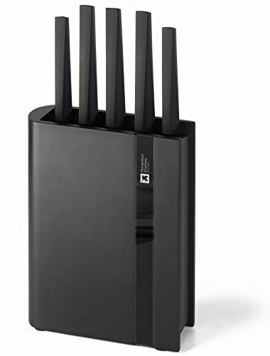 Richardson Sheffield EDGE Messerblock Set 5-teilig Schwarz | Spickmesser, Allzweckmesser, Kochmesser, Tranchiermesser, Brotmesser | gehärteter Klingenstahl | rostfrei | Küchenmesser