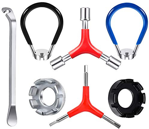 CHIVENIDO Bike Spoke Wrench Set, 7PCS Portable Bicycle Spoke Tool Kit Includes 8 Way Bike Rim Truing Tool, Spoke Key with Rubber Handle, Tire Lever, Y-Type Hex Wrench, Y-Type Socket Wrench
