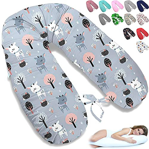 ekm trade 170cm XXL Stillkissen Schwangerschaftskissen Lagerungskissen Seitenschläferkissen große Farbwahl Handmade Baumwolle 100% aus Zertifizierte Materialien (45 – Waldtiere)