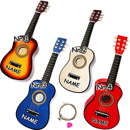 alles-meine.de GmbH hochwertige Kinder Holz Gitarre - Konzertgitarre - Klassik - Natur braun - inkl. Name - 1/8 Größe - 54 cm - akustische - Kindergitarre - mit 6 Stück Ersatzs..