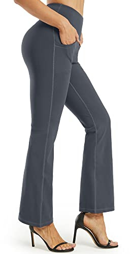 Promover Yogabyxor för kvinnor med fickor Bootcut sportbyxor hög midja träning bootleg magkontroll arbetsbyxor för arbete och fritid
