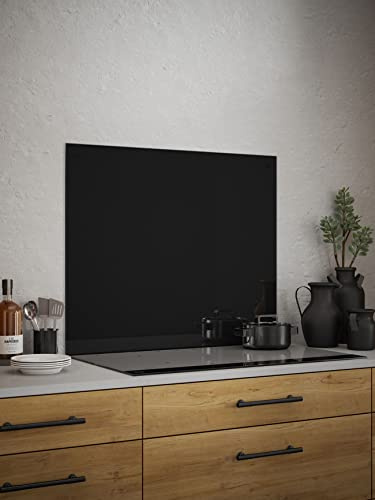 Generic Glass Kitchen Splashback 900mm x 750mm, Black Sparkle | Handmade in the UK with peel-and-stick self-adhesive backing for easy installation, backed by a 5-year guarantee.