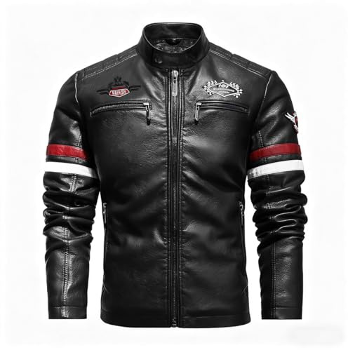 YXYSZZ Men's Motorcycle Jacket Faux Leather Zipper Coat Cycling Windproof(XL,Z2906bk)
