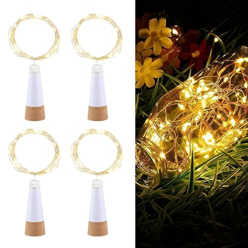 Esoes 4 Stück flaschenkorken mit led lichterkette, Flaschenlichterkette Korken für leere Weinflasche, Lampe für Kerzenlicht, Abendessen, Zuhause, Party-Dekoration (Warm)