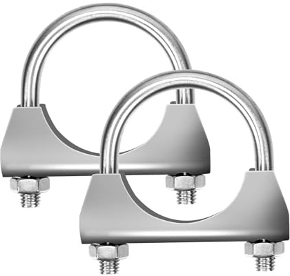 Glarks 2 piezas de abrazaderas de escape de U de acero inoxidable 304 de 45 mm (1-3/4 pulg) con diseño de abrazadera de escape y bridón de sillín para tubo de escape