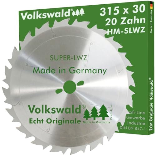 Volkswald ® HM-Sägeblatt SLWZ 315x30mm Z= 20 SUPER-LWZ Hartmetall Präzision Kreissägeblatt Ersatzsägeblatt mit Spanabweiser Hartholz Leimholz für Wippsäge Tischkreissäge Kreissäge