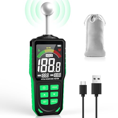 MILFECH Wiederaufladbar Feuchtigkeitsmessgerät Wand mit Stoffbeutel, 3-Zoll-HD-Farb-Großbild, 5-40 mm Tiefenanalyse Feuchtigkeitsmesser für Alle Baumaterialien, Holz, Wand, Putz, Mauerwerk
