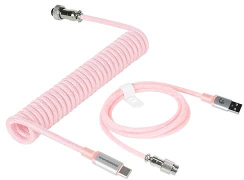 MAMBASNAKE C01Pro Spiral Tastaturkabel, Coiled USB C Kabel für 8KHz Gaming-Tastatur, Nylon Geflochtenes, Typ C bis USB A, USB C Cable für Mechanical Keyboard, Abnehmbare Luftfahrtanschluss - Rosa